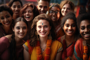 Fototapeta premium A diverse crowd gathered at a cultural festival, each person contributing to the vibrant tapestry of human beauty and individuality. Concept of cultural diversity. Generative Ai.