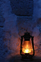 Lantern with a dark background in the Monasterio de Santa Catalina, Arequipa, Peru.