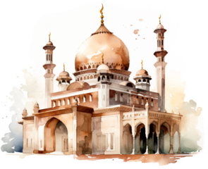 muslim family walking to mosque  , watercolor clipart