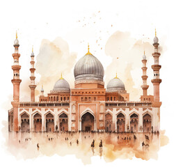 Obraz premium muslim family walking to mosque , watercolor clipart