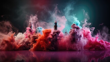 Vaping, electronic cigarette, alternative to cigarettes vape, colorful club of fragrant smoke. A large vapor vapour club, aromatics, different flavors.