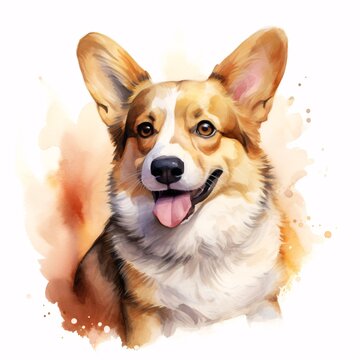 puppy watercolor painting of a corgi, detailed character illustrations, illustration, flatwatercolor paint drawing of a scottish corgi puppy