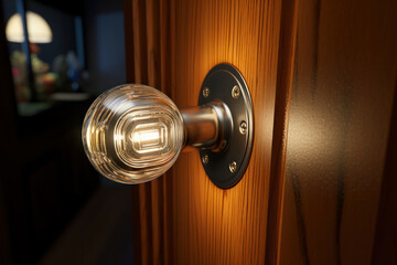 A gleaming, disinfected doorknob, illustrating the commitment to maintaining a clean and hygienic home environment. Concept of high-touch surface cleanliness. Generative Ai. - obrazy, fototapety, plakaty