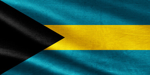 Bahamas flag of background. A close up of the Bahamian flag. Bahamas Waving Flag. Close-up of a Ruffled Bahamas Flag, Bahamas Fabric Waving in the Wind