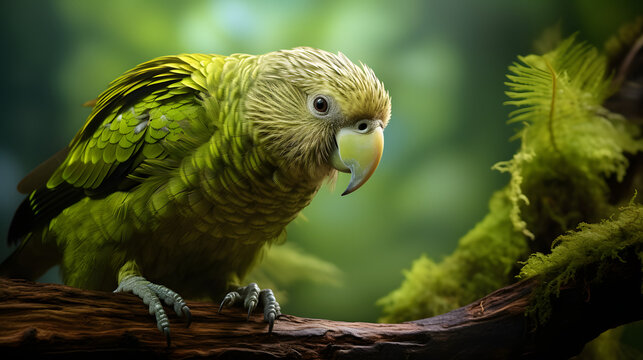 Rare kakapo parrot in New Zealand forests