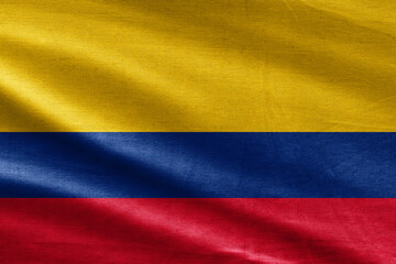 National Flag of Colombia - Rectangular Shape. Colombia flag - realistic waving fabric flag. Colombia Fabric texture of the flag of Colombia.