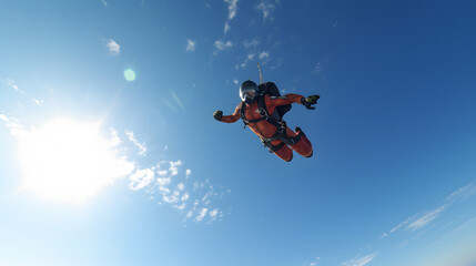 Obraz na płótnie Canvas Skydiver's acrobatic maneuvers in freefall, clear sky