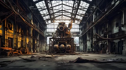 Fotobehang Deserted factory with rusting machinery and broken windows © Matthias