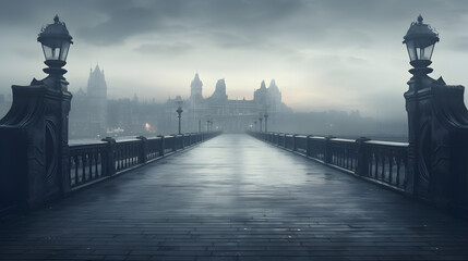 Obraz premium Ghostly image of empty bridge in deserted metropolis