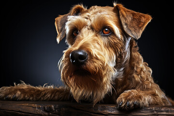 Portrait of Welsh Terrier on a black background, close up cropped photo. Ai art