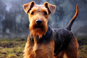 Portrait of Welsh Terrier on a nature close up cropped photo. Ai art