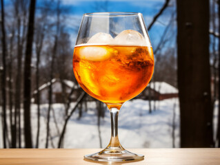 Aperol Spritz, A refreshing and slightly bitter cocktail, a mix of Aperol, Prosecco, and soda, usually served in a wine glass with ice cubes and an orange slice