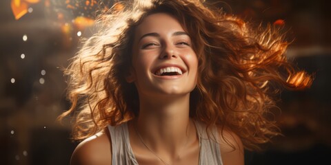 Beautiful portrait of happy cute girl on blur background - Powered by Adobe