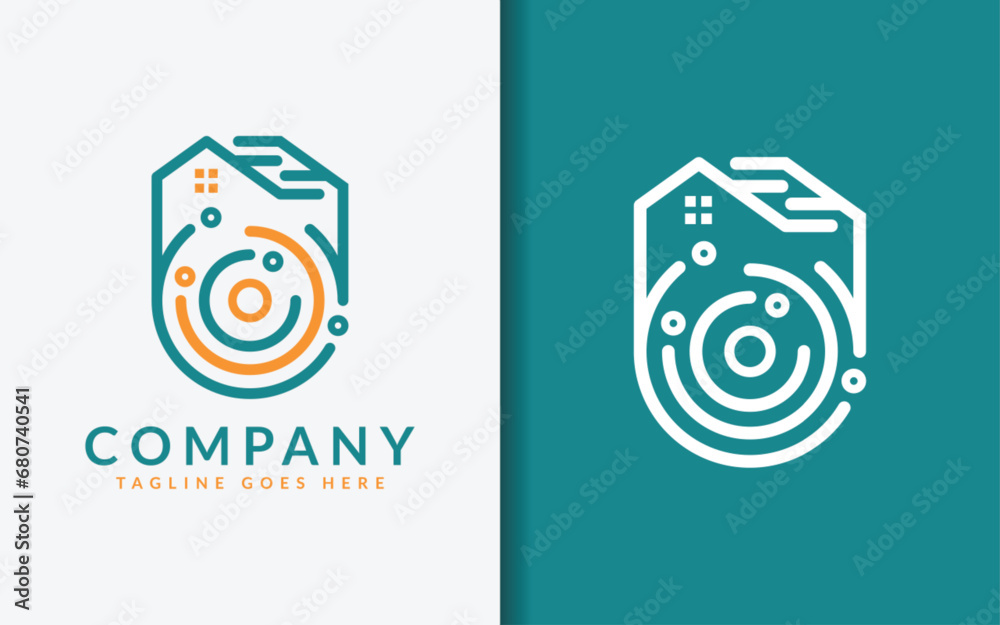 Aufkleber Simple Minimalist House Design Combined with Circle and Tech Element Logo Concept.