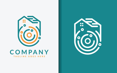 Simple Minimalist House Design Combined with Circle and Tech Element Logo Concept.