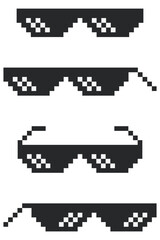 Set of pixel glasses in black and white isolated on white background.