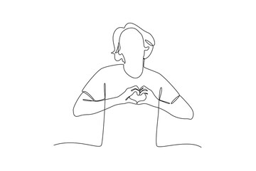 Continuous one line drawing Happy People give love and optimistic. Love concept. Doodle vector illustration.