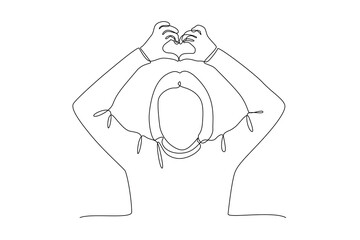 Continuous one line drawing Happy People give love and optimistic. Love concept. Doodle vector illustration.