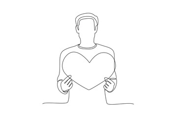 Continuous one line drawing Happy People give love and optimistic. Love concept. Doodle vector illustration.