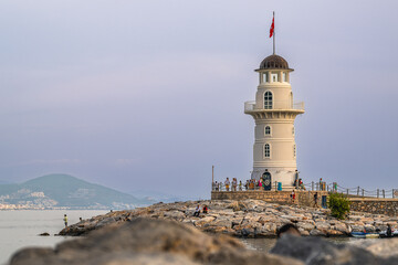 Fototapeta premium Lighthouse and Marina in Alanya, Turkish Riviera on Mediterranean Coast, Antalya, Turkey