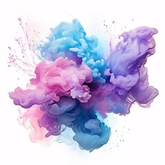 watercolor paint splash over white background, light purple and dark azure, ethereal symbolism, light blue and light beige