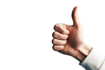 Hand showing in thumbs up gesture meaning excellent on white background with AI generated