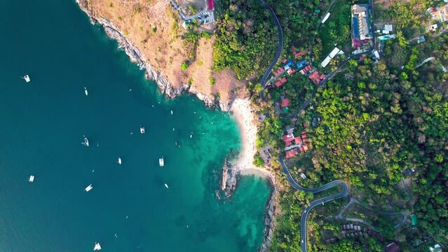 The natural beauty of Yanui beach at Phuket island, Thailand. Aerial drone footage 4k vibrant in sunny weather