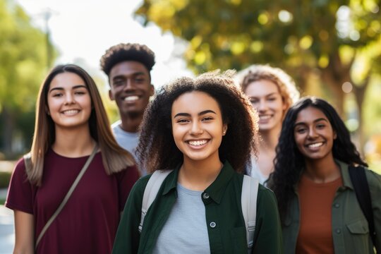 Multiracial group of young people smiling at camera