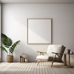 Mock up poster frame in modern interior background, Scandinavian style, 3d render