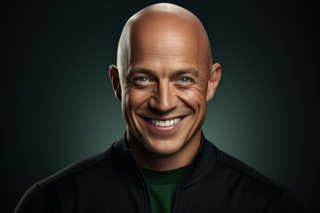 Obraz premium A person with a bald head and a radiant smile, portraying the concept of embracing one's uniqueness. Generative Ai.