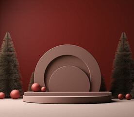 Mockup decorated for Christmas, product shelf, cosmetics exhibition, offers, Christmas party celebration, New Year or Valentine's Day