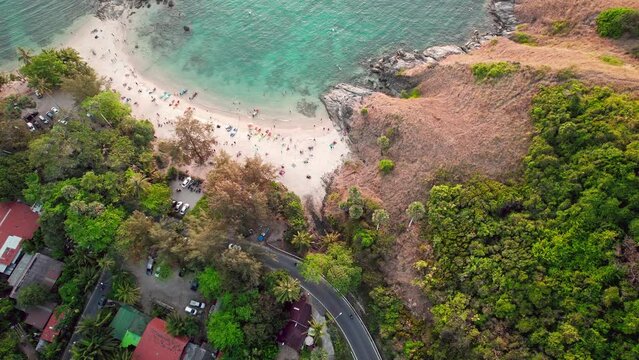 The natural beauty of Yanui beach at Phuket island, Thailand. Aerial drone footage 4k vibrant in sunny weather