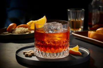 Negroni, A classic Italian aperitif made with equal parts gin, Campari, and sweet vermouth, typically served with an orange slice