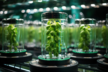 Greenhouse cucumbers growing on vertical racks, showcasing space-efficient farming techniques. Generative Ai.