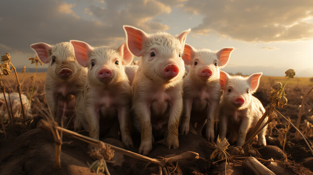 A group of pigs. Generative AI. 