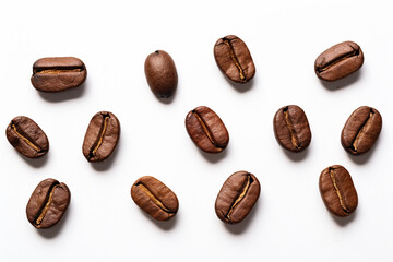 Set of fresh roasted coffee beans isolated on white background. High quality photo - obrazy, fototapety, plakaty