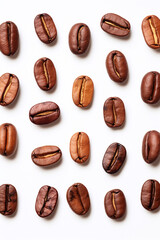 Set of fresh roasted coffee beans isolated on white background. High quality photo - obrazy, fototapety, plakaty