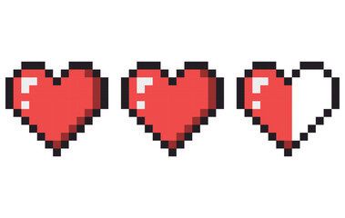 Life point pixel, three pixel hearts.