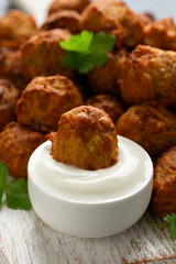 Fried fragrant Crispy Onion bhaji, vegetarian, vegan Indian party food
