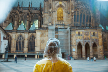woman in blouse in Prague Czech Republic sightseeing