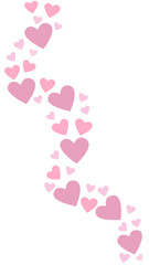 Pink flying hearts isolated on transparent background.