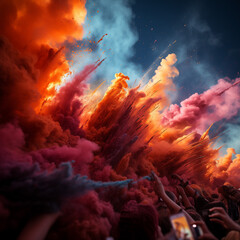Obraz na płótnie Canvas Clouds of colorful powder being thrown in the air. Generative AI. 