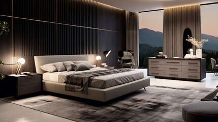 Capture the allure of high-end living with a striking and vibrant bedroom composition.