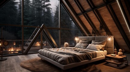 Create a mesmerizing bedroom, blending the warmth of wood with the coolness of glass and chrome.