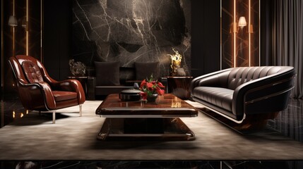 Create a sanctuary where rich mahogany and opulent onyx create an air of timeless luxury. - obrazy, fototapety, plakaty