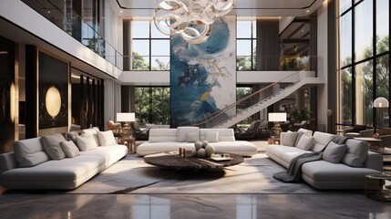 Design a mesmerizing scene that showcases the epitome of contemporary luxury in a vibrant setting.