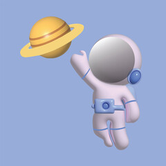 Astronaut, planet and space object. space concept. Realistic 3d object cartoon style. Vector colorful illustration.