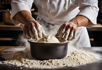 Fototapeta premium baker kneading dough on table