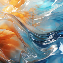 fondo abstracto con formas liquidas y difuminado de tonos naranja y azul - obrazy, fototapety, plakaty