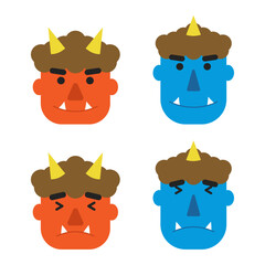 節分の日の赤鬼と青鬼のかわいいイラストセット